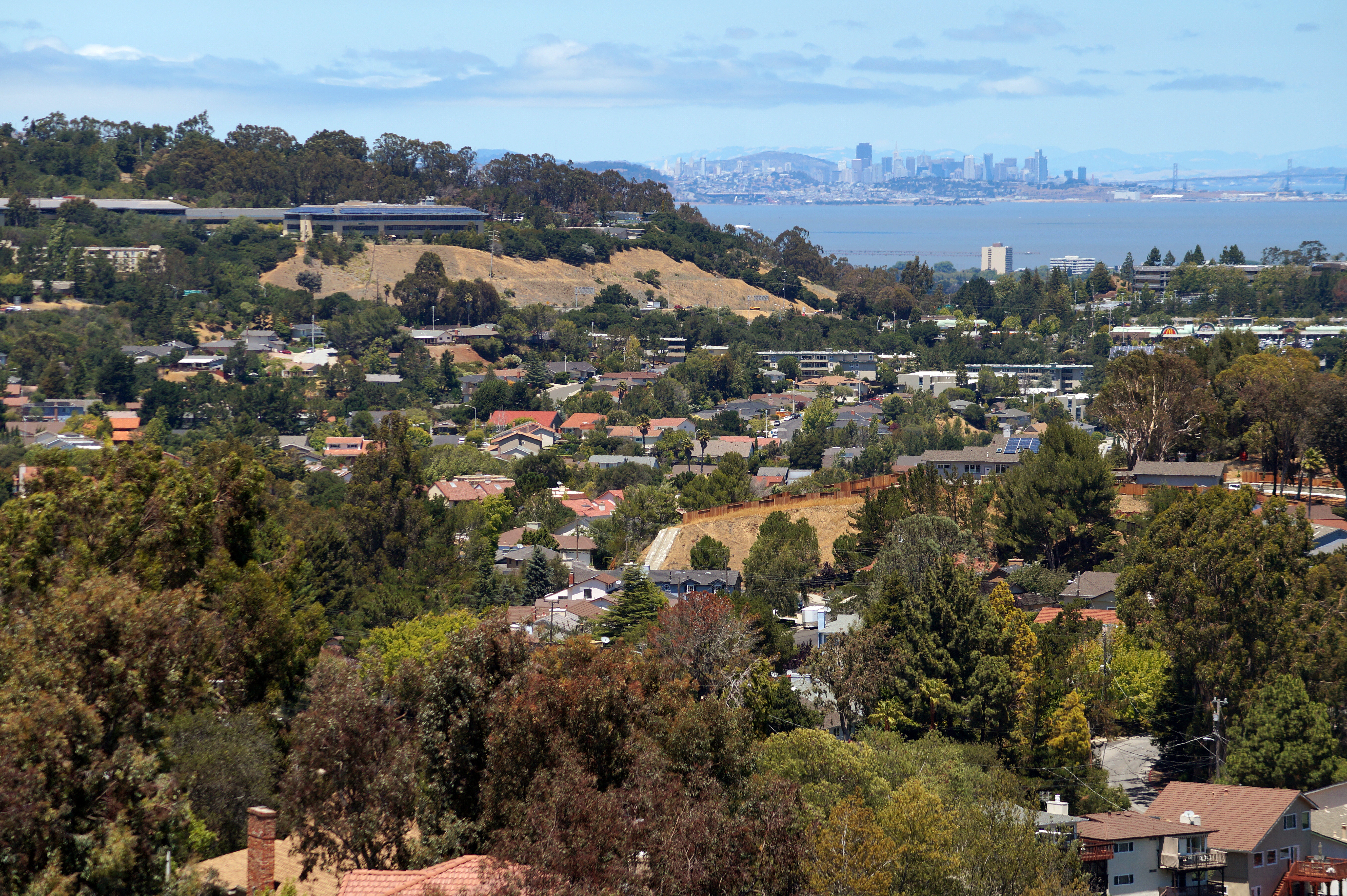Aerial view of San Mateo County hills looking toward San Francisco
